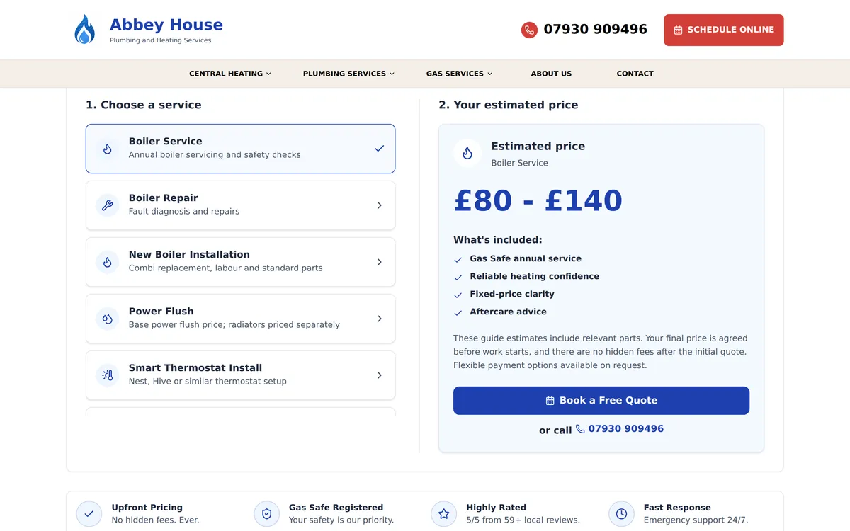 Abbey House Plumbing & Heating website screenshot 2