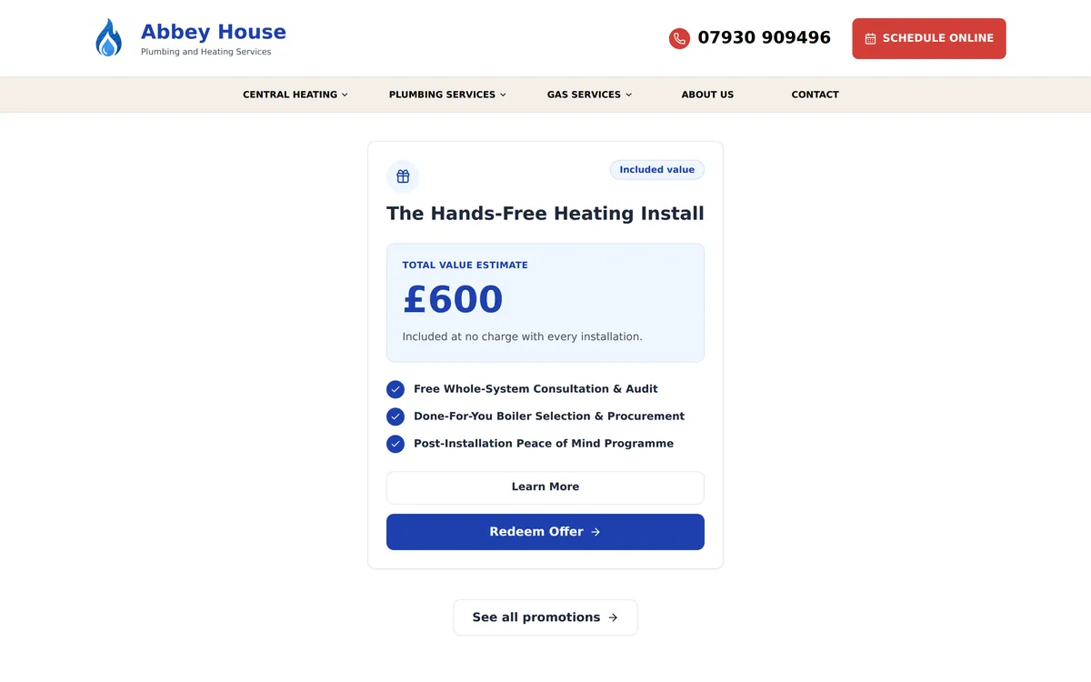 Abbey House Plumbing & Heating website screenshot 3