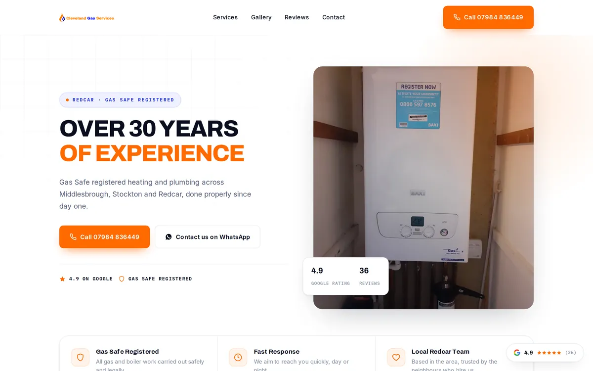 Cleveland Gas Services website screenshot 1
