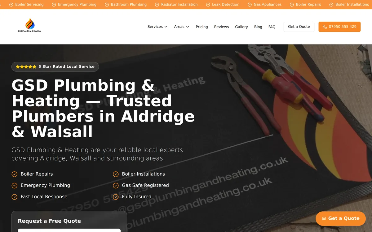 GSD Plumbing & Heating website screenshot 1