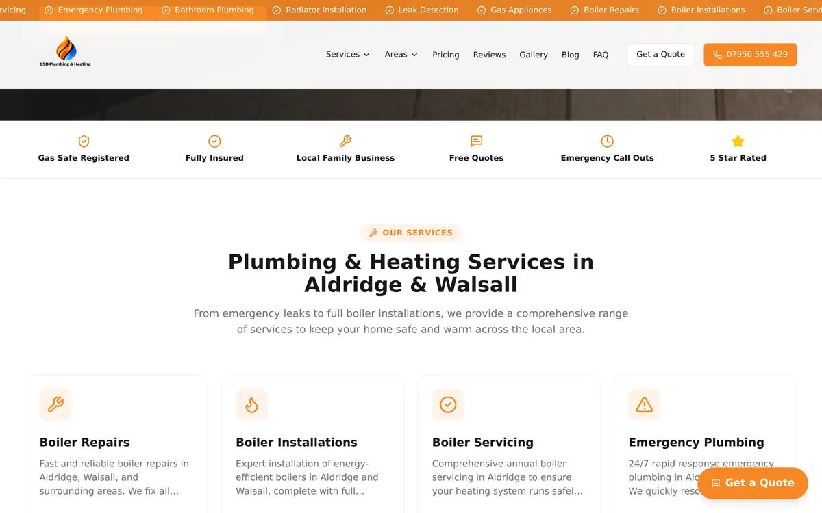 GSD Plumbing & Heating website screenshot 2