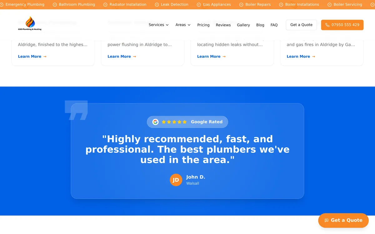 GSD Plumbing & Heating website screenshot 3