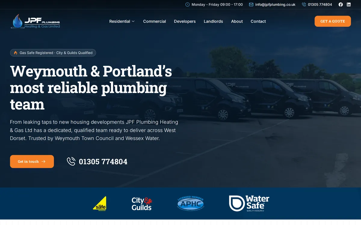 JPF Plumbing Heating & Gas website screenshot 1