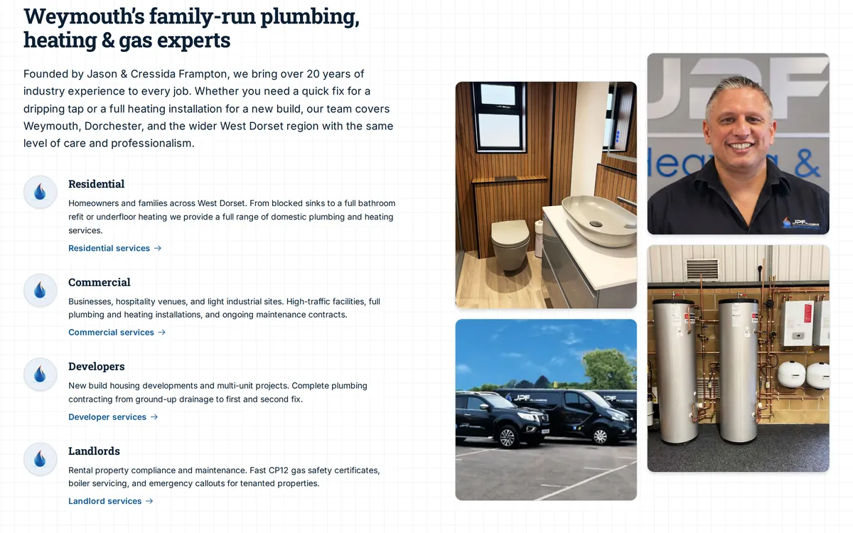 JPF Plumbing Heating & Gas website screenshot 2