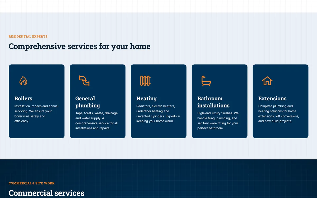 JPF Plumbing Heating & Gas website screenshot 3