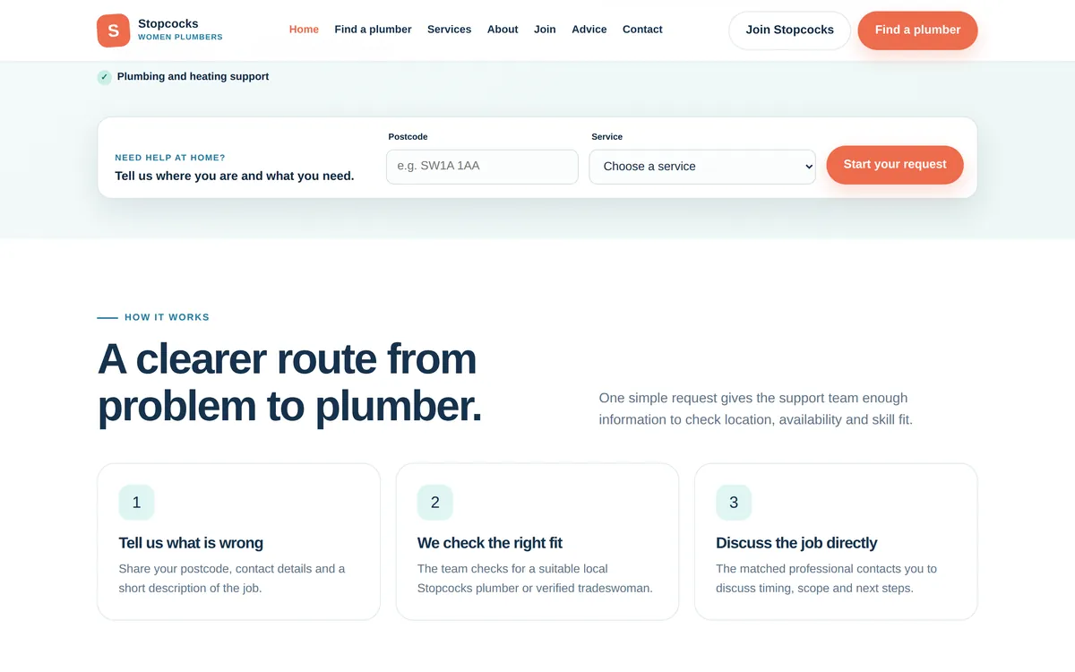 Stopcocks Women Plumbers website screenshot 2