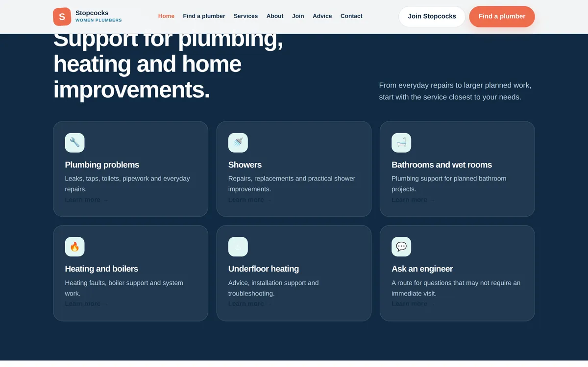 Stopcocks Women Plumbers website screenshot 3