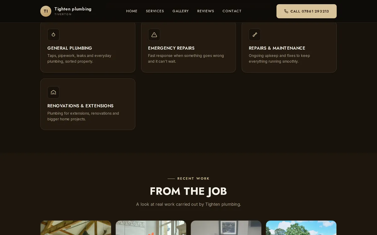 Tighten Plumbing website screenshot 2