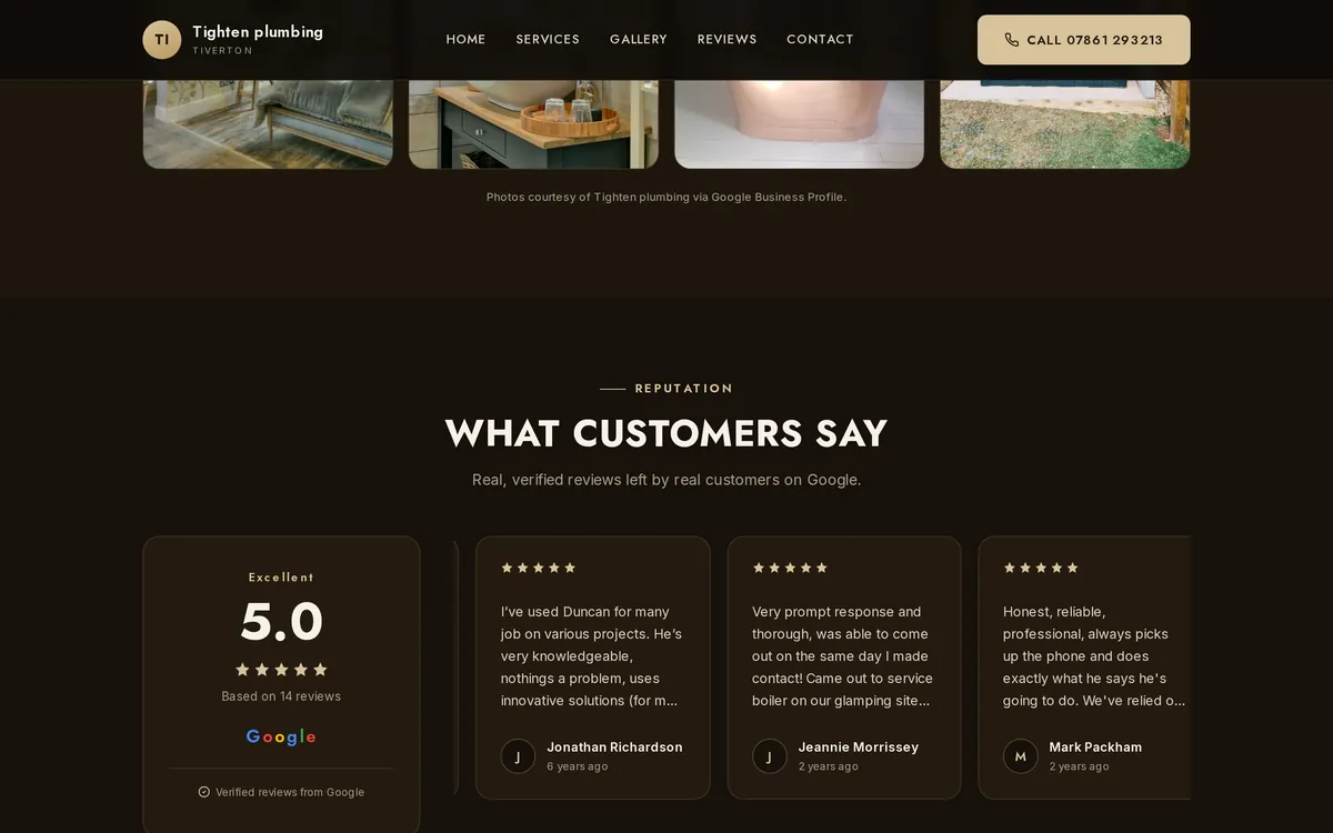 Tighten Plumbing website screenshot 3