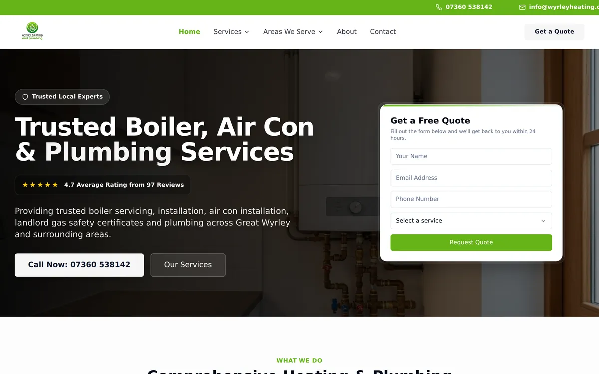 Wyrley Heating & Plumbing website screenshot 1